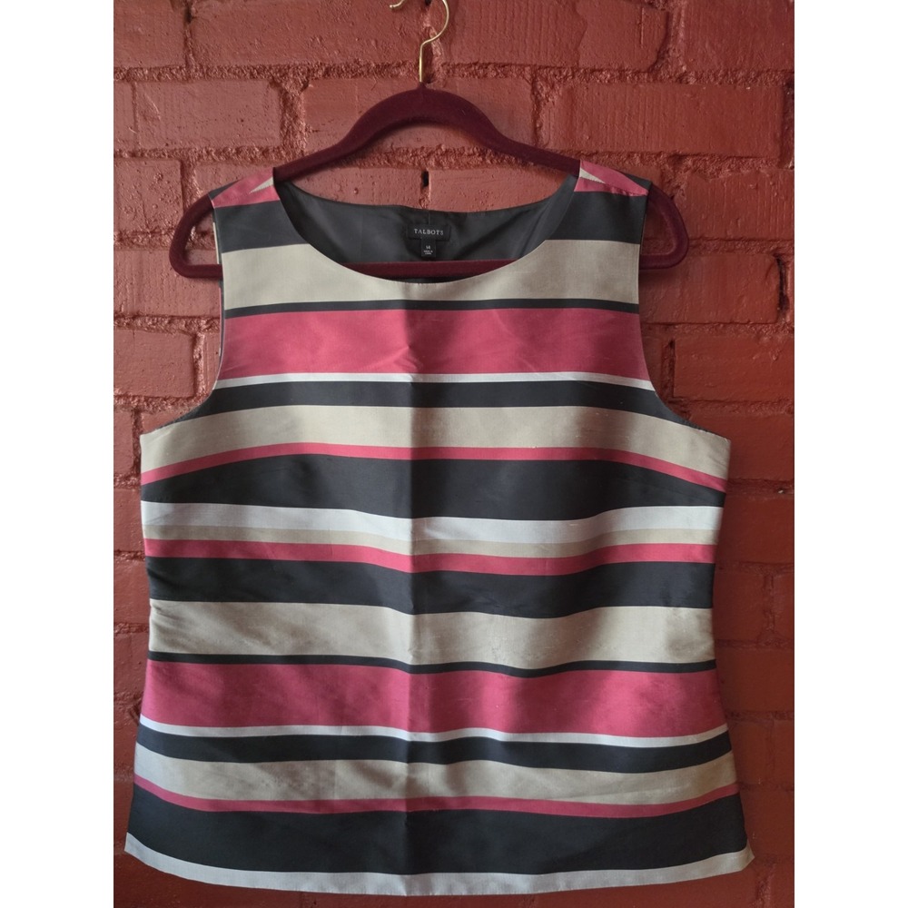 Talbots Silk Striped Top Sleeveless 14 Burgundy Black